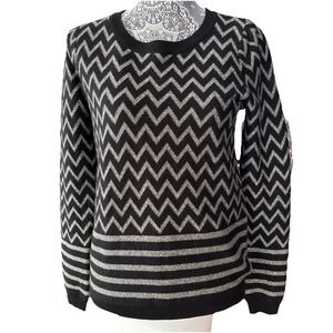 Joie Black & Metallic Silver Wool Cashmere Blend Holiday Sweater Size Medium